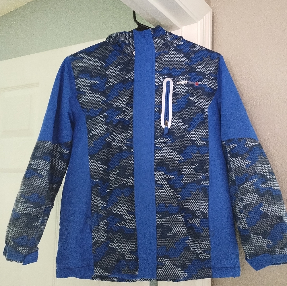 Swiss Tech Coat Unisex Fleece Lined Warm Adj Sleeve Reflective Child Size 10-12